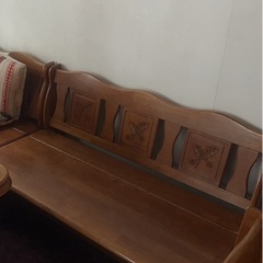 【昭和レトロ家具✨】どんぐり柄🌲収納付き木製ベンチ（3人掛け）の画像