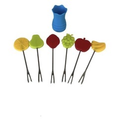 カラフルフルーツフォーク6本セット　スタンド付きの画像