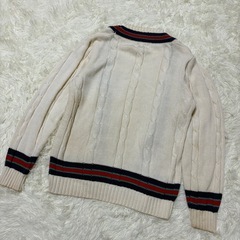 メンズ　カーディガン　リブ編み　Mサイズ　白　ホワイト　冬服の画像