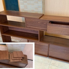 【引き取り限定】木製カウンター下収納/伸縮ラック/フラップドア/北欧風の画像