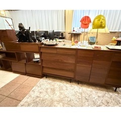 【引き取り限定】木製カウンター下収納/伸縮ラック/フラップドア/北欧風の画像