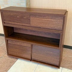 【引き取り限定】木製カウンター下収納/伸縮ラック/フラップドア/北欧風の画像