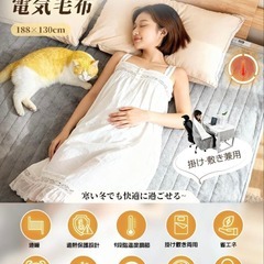 新品 電気毛布 掛け敷き兼用 188×130cm 3分速暖 電気ブランケットの画像