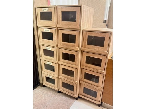 ?取引中【引き取り限定】木製シューズBOX/靴箱/フラップドア式/８点セット