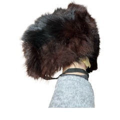 濃茶の毛皮の帽子の画像