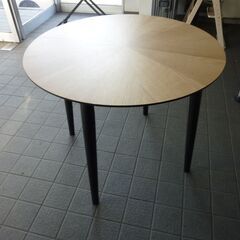 ※取引中/売約済*********** 　　　　　　未使用/新品　アウトレット特価　［幅90cm］デザイン木目 円形 ダイニングテーブル 単品 天然木 丸テーブル 木製 黒脚の画像