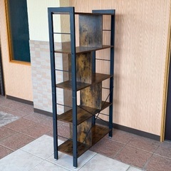 🤝取引中【引き取り限定】木目アイアンウッドシェルフ4段/ヴィンテージ風/オープンラック/美品の画像