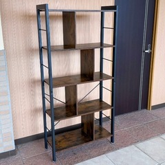 🤝取引中【引き取り限定】木目アイアンウッドシェルフ4段/ヴィンテージ風/オープンラック/美品の画像