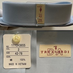 未使用TRUSSARDIトラサルディ長袖ワイシャツ長袖メンズシャツ長袖シャツトップス紳士服レギュラーカラーライトブルー水色系青色系無地綿100％襟回り42-ゆき78メンズmen男性用紳士製品タグの画像