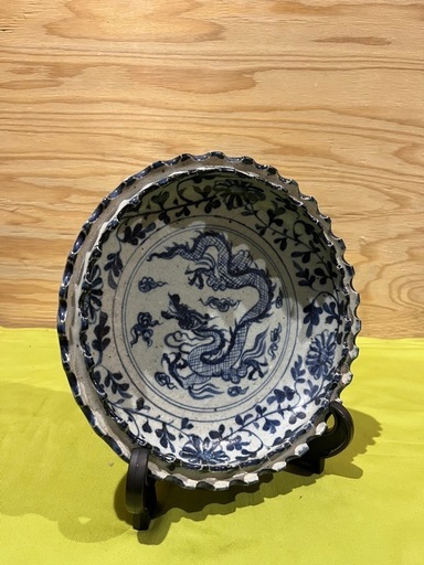 骨董品　大明正徳年製　青花龍図陶磁器皿