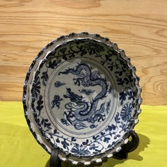 骨董品　大明正徳年製　青花龍図陶磁器皿の画像