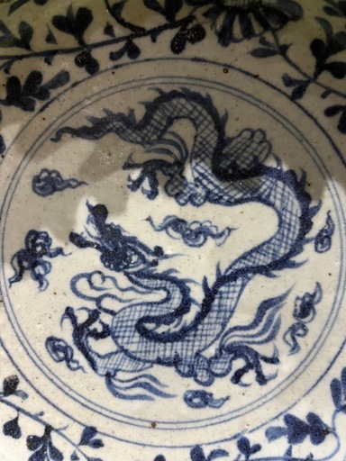 骨董品　大明正徳年製　青花龍図陶磁器皿