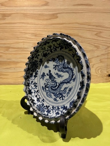 骨董品　大明正徳年製　青花龍図陶磁器皿