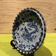 骨董品　大明正徳年製　青花龍図陶磁器皿の画像