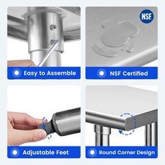 新品　大量在庫　ステンレススチールテーブル 準備&作業用 24 x 30インチ NSF 商業用 高耐久テーブル アンダーシェルフ 亜鉛メッキ脚付き レストラン 自宅 ホテル用の画像