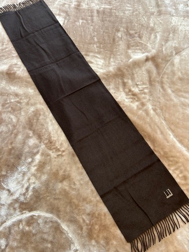 ダンヒルdunhillマフラーストールショールスカーフダークブラウン焦げ茶色系無地ロゴカシミヤ100%カシミア100%縦136センチ横約29.5センチフリンジ約6センチ製造国スコットランド製メンズmen’s男性用紳士
