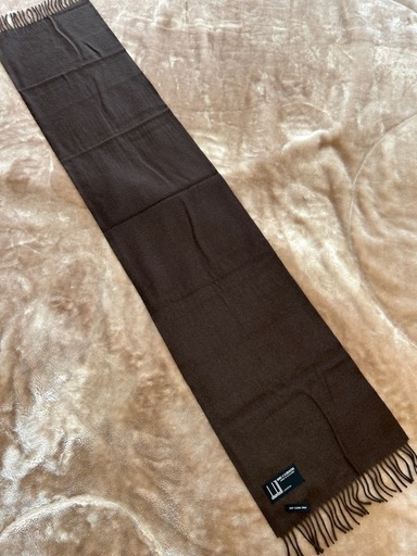 ダンヒルdunhillマフラーストールショールスカーフダークブラウン焦げ茶色系無地ロゴカシミヤ100%カシミア100%縦136センチ横約29.5センチフリンジ約6センチ製造国スコットランド製メンズmen’s男性用紳士