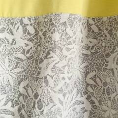 【中古美品】ELLE エル　長袖　カットソー　トップス　チュニック　黄色　イエロー　グレー　レース　ニット生地　38サイズ　M〜Lサイズの画像