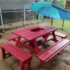 BBQテーブル(大)＋パラソルの画像