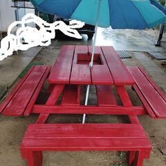 BBQテーブル(大)＋パラソルの画像