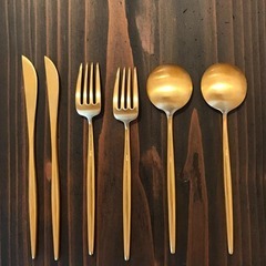 【引取限定】クチポール ムーンマットゴールド デザート スプーンフォークナイフ 6点セットの画像