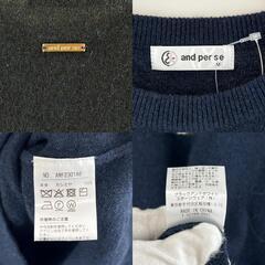 美品 Ampasy アンパスィ ブランドロゴ 秋冬 AW 長袖ニット カシミヤ ダークネイビー メンズ M カシミヤ100  セーター　ゴルフウェア【古着】【中古】の画像