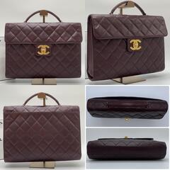 CHANEL シャネル ハンドバッグ ビジネスバッグ ブリーフケース ココマーク キャビアスキン マトラッセ でかロゴ ターンロック ボルドー ワインレッドの画像
