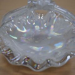 [1703]クラタクラフトグラス ガラス 菓子入れ 食器　ホワイトパールの画像