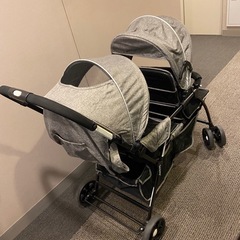 besrey　二人乗り ベビーカー 縦型 ベビーカー 2人乗りベビーカー 双子 兄弟 姉妹 二人用ベビーカー レインカバー 大容量物置 カゴ 折りたたみベビーカー の画像