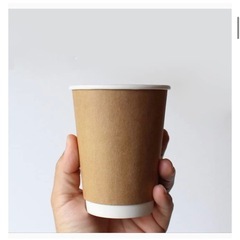 【プラカップ・紙コップ】テイクアウト 使い捨てカップ 断熱クラフト二重カップ 12オンス （100個）+開閉蓋セットの画像