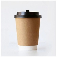 【プラカップ・紙コップ】テイクアウト 使い捨てカップ 断熱クラフト二重カップ 12オンス （100個）+開閉蓋セットの画像