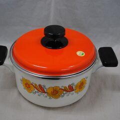 [1705]ヤマタカ　ホーロー鍋　20cm　両手鍋　昭和レトロ　花柄の画像