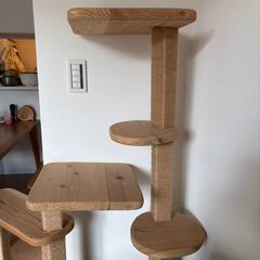 【ねこハウスシリーズ】据え置き型キャットタワー　杉と桧の無垢材　TYPE3ーA麻紐柱仕様　基本セットの画像