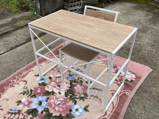 【リサイクルサービス八光】幅90㎝　株式会社もしも　ナチュラル木目調＆ホワイト　デスクセット