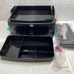 化粧品収納ボックス 大容量 引き出し コスメ収納 浴室 化粧台　ブラック　3段の画像