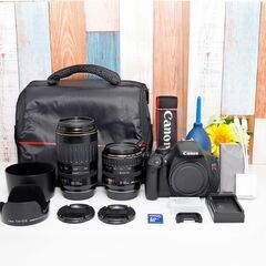 【全国送料無料】 ショット数わずか420回!!  Canon EOS Kiss X5✨ カメラバッグ付き 超望遠 ダブルレンズセット ズームセット✨ 届いたらすぐに使えます✨ キヤノン キャノンの画像