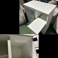 札幌限定配送/お引き取り可◆家具◆ニトリ◆キッチンカウンター/食器棚◆レジュームLE 90 WH◆W90 D50.5 H110.5の画像