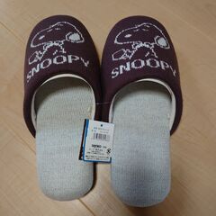 SNOOPY  スヌーピー  SNカフェニット  スリッパ  ブラウン&ホワイト  2足セット  未使用の画像