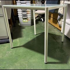 札幌限定配送/お引き取り可◆家具◆2人用ダイニングテーブル◆ガラス天板×スチール脚◆W75 D75 H74.5の画像