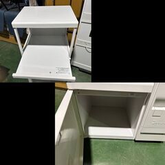 札幌限定配送/お引き取り可◆家具◆ニトリ×エムケー精工◆米びつ付きレンジ台/2口コンセント付き/スチール◆SK-11757◆W57 D46 H117の画像