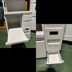 札幌限定配送/お引き取り可◆家具◆ニトリ×エムケー精工◆米びつ付きレンジ台/2口コンセント付き/スチール◆SK-11757◆W57 D46 H117の画像