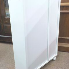 すき間収納ラック 取っ手・キャスター付き 2段 木製 ホワイト 収納棚 押入れ収納 クローゼット収納 マルチワゴン 西岡店の画像