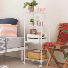 スチールラック スリム 幅45 幅30 ワゴン キャスター付 おしゃれ キッチンラック 隙間 頑丈 4段 白 省スペース 子供 収納 ルミナス ホワイトの画像