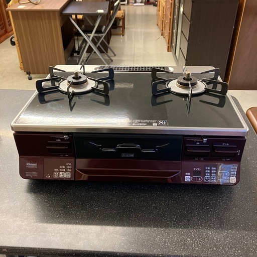 サ2511-179 Rinnai グリル付きガステーブル LAKUCIE RTS65AWK1RG-AL LPガス パールクリスタル ブラック 前面パネルレッド 2020年製 キズ汚れ有り