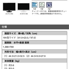 　 (中古品) SHARP液晶テレビ　2017年製　LC-19P5-B　  の画像