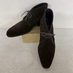 CRISPIN 8 1/2 外羽根 プレーントゥー スエード チャッカブーツ シューキーパー付 コレクション 高級革靴 メンズシューズ Y2406の画像