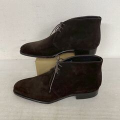 CRISPIN 8 1/2 外羽根 プレーントゥー スエード チャッカブーツ シューキーパー付 コレクション 高級革靴 メンズシューズ Y2406の画像
