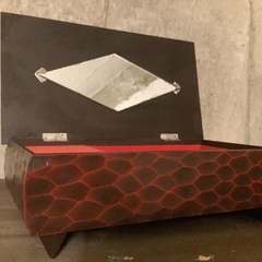 木彫り　 ジュエリーケース ミラー 鏡 レトロ 当時もの　オルゴール壊れの画像