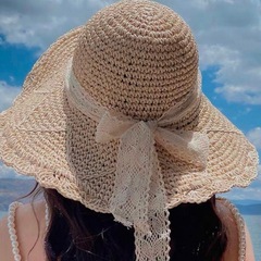 ベージュ 麦わら帽子 リボン付き　セットの画像