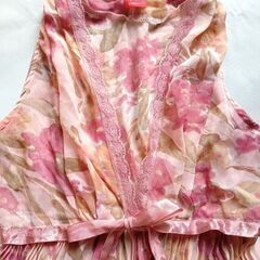 A＋i Collection プリーツキャミソール エンパイヤライン レース リボン ピンク系花柄 の画像